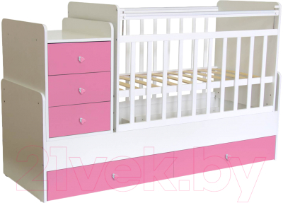 Детская кровать-трансформер Фея 1100 (белый/розовый)