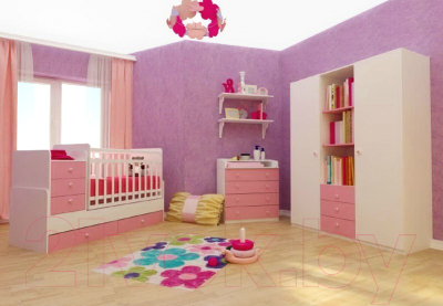 Детская кровать-трансформер Фея 1100 (белый/розовый)