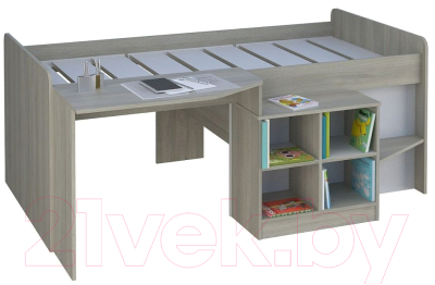 Кровать-чердак Polini Kids Simple 4000 со столом и полками (вяз/белый)