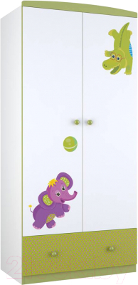 Шкаф Polini Kids Basic Elly двухсекционный (белый/зеленый)