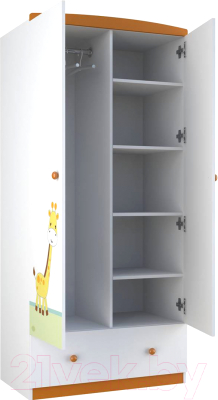 Шкаф Polini Kids Basic Джунгли двухсекционный (белый/оранжевый)