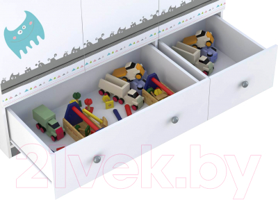 Шкаф Polini Kids Basic Монстрики трехсекционный (белый/серый)