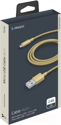 Кабель Deppa USB - micro USB / 72191 (алюминий/нейлон золотой )