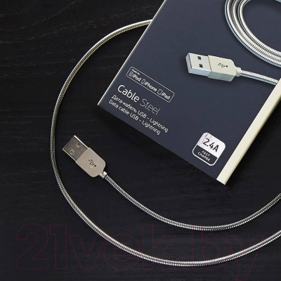 Кабель Deppa USB - 8-pin MFI / 72272 (алюминий/стальной )