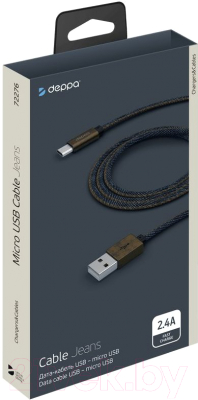 Кабель Deppa USB - microUSB / 72276 (медь/джинса синий)