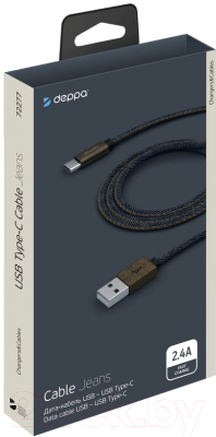 Кабель Deppa USB - USB Type-C / 72277 (медь/джинса синий)