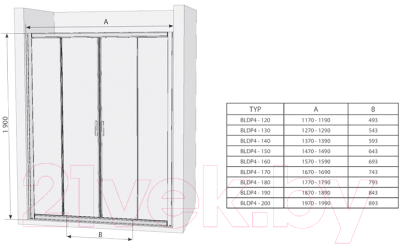 Душевая дверь Ravak BLDP4-190 (0YVL0U00ZG)