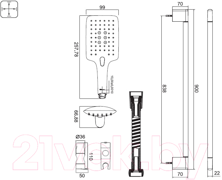 Душевой гарнитур Bravat Square D157CP-1