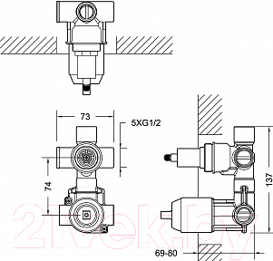 Встраиваемый механизм смесителя Bravat D982CP-A
