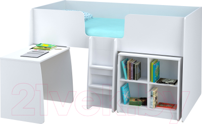 Кровать-чердак Polini Kids Simple 4100 (белый) - дополнительные элементы в комплект не входят