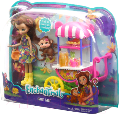Кукла с аксессуарами Mattel Enchantimals Фруктовая тележка с питомцем FJH11/FCG93