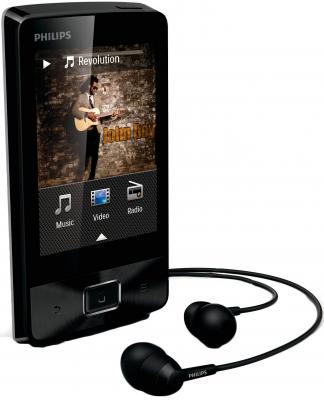 MP3-плеер Philips SA4MUS08KF/97 (8Gb, Black) - общий вид с наушниками