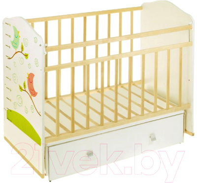 Детская кроватка VDK Птички маятник-ящик (бежевый/слоновая кость)