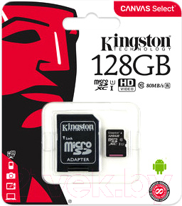 Карта памяти Kingston Canvas Select microSDXC (Class 10) UHS-I 128GB (SDCS/128GB)