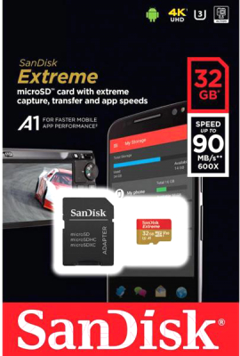 Карта памяти SanDisk Extreme MicroSDHC 32GB + адаптер (SDSQXAF-032G-GN6MA)