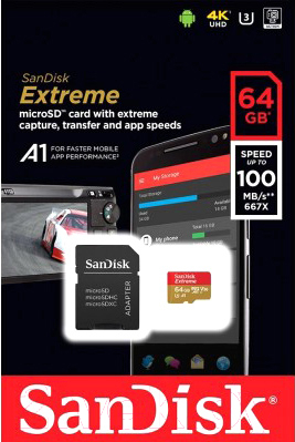 Карта памяти SanDisk Extreme microSDXC UHS-I + адаптер 64GB (SDSQXAF-064G-GN6MA)