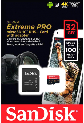 Карта памяти SanDisk Extreme Pro MicroSDHC 32GB + адаптер (SDSQXCG-032G-GN6MA)