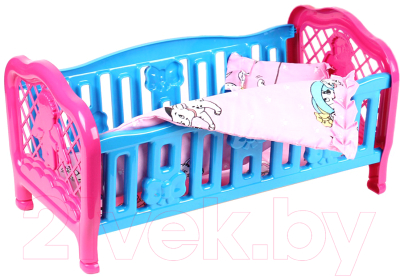 Аксессуар для куклы ТехноК Колыбель с набором постельного белья / 4494 (синий/розовый)