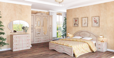 Двуспальная кровать Мебель-Неман Василиса К1-160М (дуб беленый/патина)