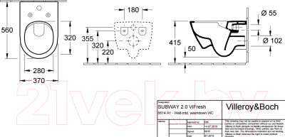 Унитаз подвесной Villeroy & Boch Subway 2.0 5614-A1-R1