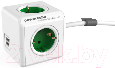 Удлинитель Allocacoc PowerCube Extended USB 1402GN/DEEUPC (1.5м, белый/зеленый)