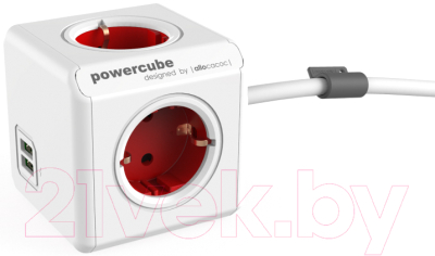 Удлинитель Allocacoc PowerCube Extended USB 1402RD/DEEUPC (1.5м, белый/красный)