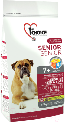 Сухой корм для собак 1st Choice Senior Sensitive Skin & Coat All Breed Lamb, Fish&Brown Rice (2.72кг)