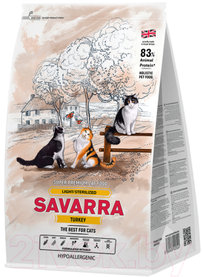 Сухой корм для кошек Savarra Adult Light/Sterilized Tukey & Rice (0.4кг)