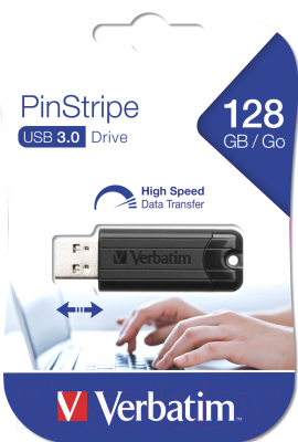 Usb flash накопитель Verbatim PinStripe Store 'n' Go 128Gb / 49319 (черный)
