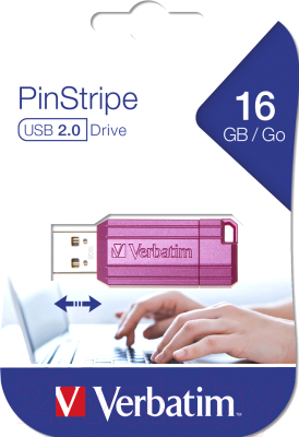 Usb flash накопитель Verbatim PinStripe Store 'n' Go 16Gb / 49067 (ярко-розовый)