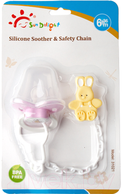 Изображение товара Пустышка Sun Delight Силиконовая с цепочкой Зайчик розовый 6-36 мес / 31021 (розовый)