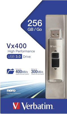 Usb flash накопитель Verbatim VX400 Store 'n' Go 256Gb / 47691 (серебристый)