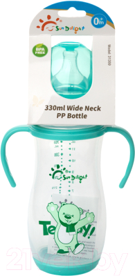 Бутылочка для кормления Sun Delight С широким горлышком и съемными ручками / 31359 (330мл, зеленый)