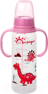 Бутылочка для кормления Sun Delight Стандартная со съемными ручками / 80B2H (250мл, розовый)