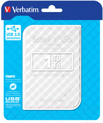 Внешний жесткий диск Verbatim Store 'n' Go USB 3.0 1TB белый (53206)