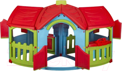 Домик для детской площадки PalPlay 666 с двумя пристройками (голубой/зеленый/красный)