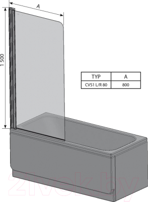 Стеклянная шторка для ванны Ravak CVS1-80 R (7QR40100Z1)