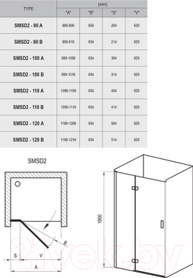 Душевая дверь Ravak Smartline SMSD2-100 B-L (0SLABA00Z1)