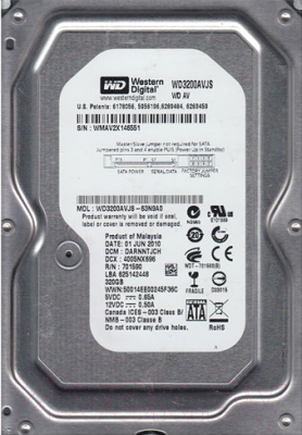 Жесткий диск Western Digital AV 320GB (WD3200AVJS)