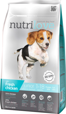 Сухой корм для собак Nutrilove Junior Small&Medium Chicken (8кг)