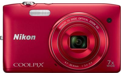 Компактный фотоаппарат Nikon Coolpix S3400 (Red) - вид спереди
