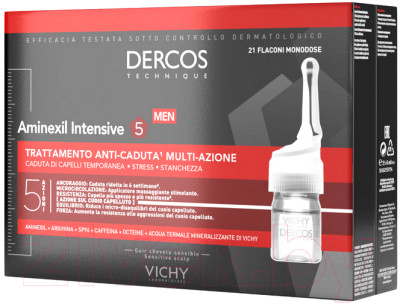 Ампулы для волос Vichy Dercos Aminexil Intensive 5 против выпадения для мужчин (21шт)