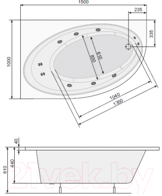 Ванна акриловая Poolspa Orbita 150x100 R Smart 2 + / PHAO510ST2C1960