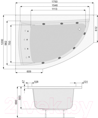 Ванна акриловая Poolspa Aquamarina 175x120 R Economy 2 / PHAJ710SO2C0000