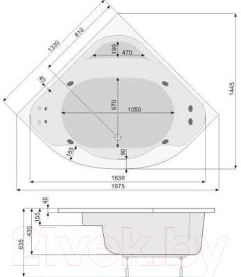 Ванна акриловая Poolspa Klio Sym 133x133 Smart 2+ / PHS3510ST2C1960