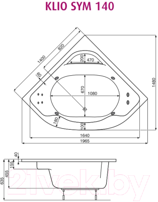 Ванна акриловая Poolspa Klio Sym 140x140 Smart 1 / PHS3610ST1C0000