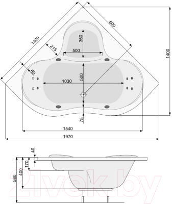 Ванна акриловая Poolspa Persja 140x140 / PWSE310ZN000000 (с ножками)