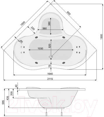 Ванна акриловая Poolspa Persja 150x150 Smart 1 / PHSH610ST1C0000