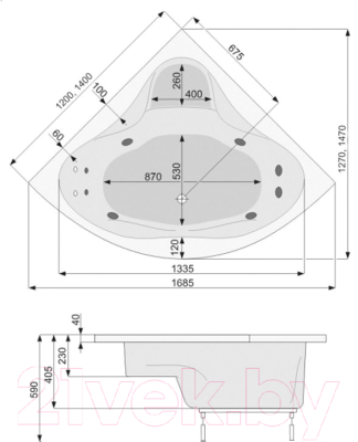 Ванна акриловая Poolspa Francja 140x140 Smart 2 / PHS3210ST2C0000