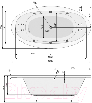 Ванна акриловая Poolspa Aura 190x100 Economy 1 / PHR7810SO1C0000